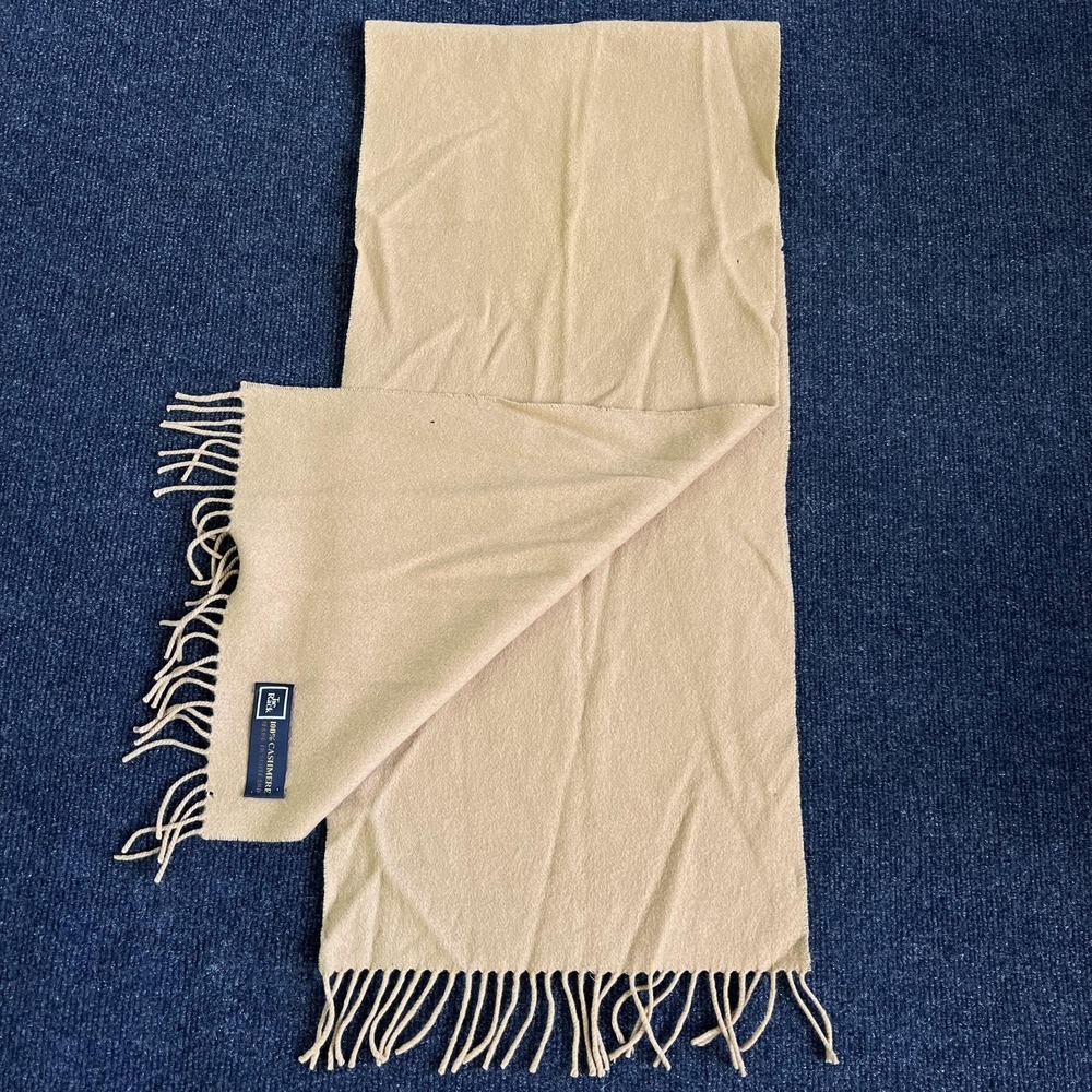 Tie Rack Cashmere Scarf 100% Cashmere Made In Scotland‎ Beige Fringe Unisex